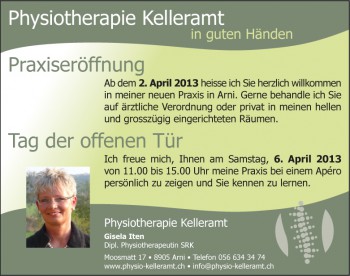 Physiotherapie Kelleramt - Inserat Anzeiger